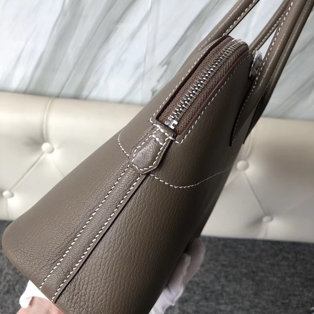 愛馬仕保齡球包定制 Hermes Bolide 27cm Chevre CK18 Etoupe大象灰