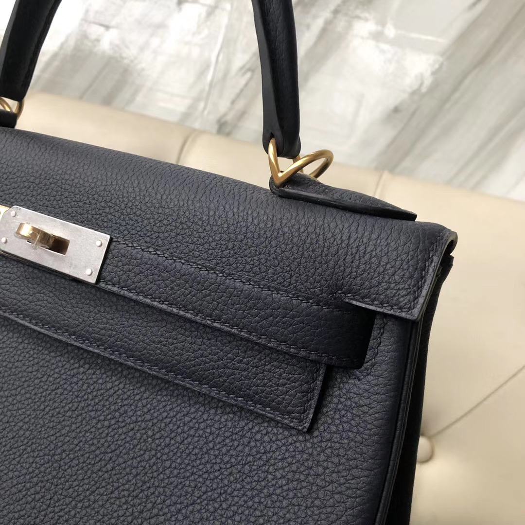 高雄市Hermes Kelly 28cm Togo 2Z Blue Nuit 拼 9I Rose Magnolia 玉蘭粉