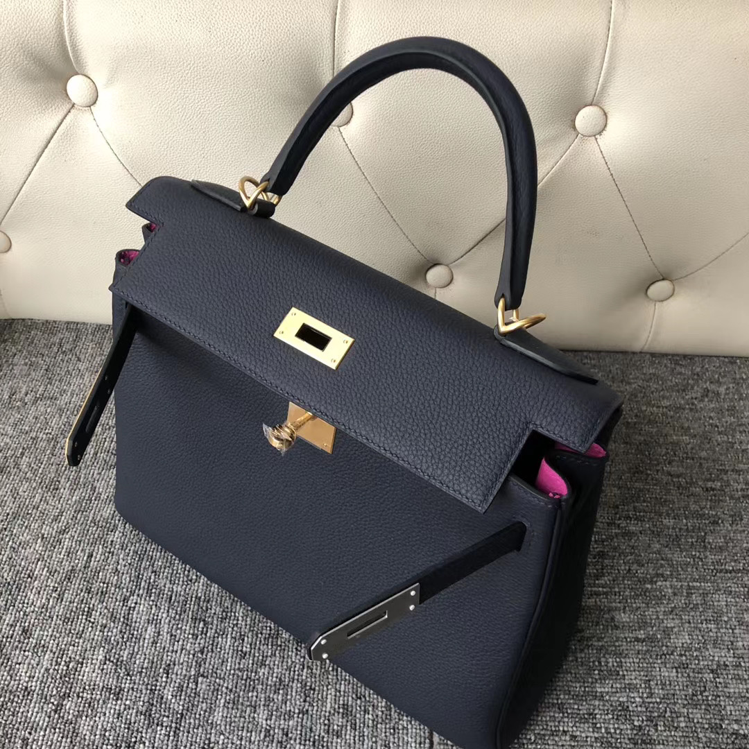 高雄市Hermes Kelly 28cm Togo 2Z Blue Nuit 拼 9I Rose Magnolia 玉蘭粉