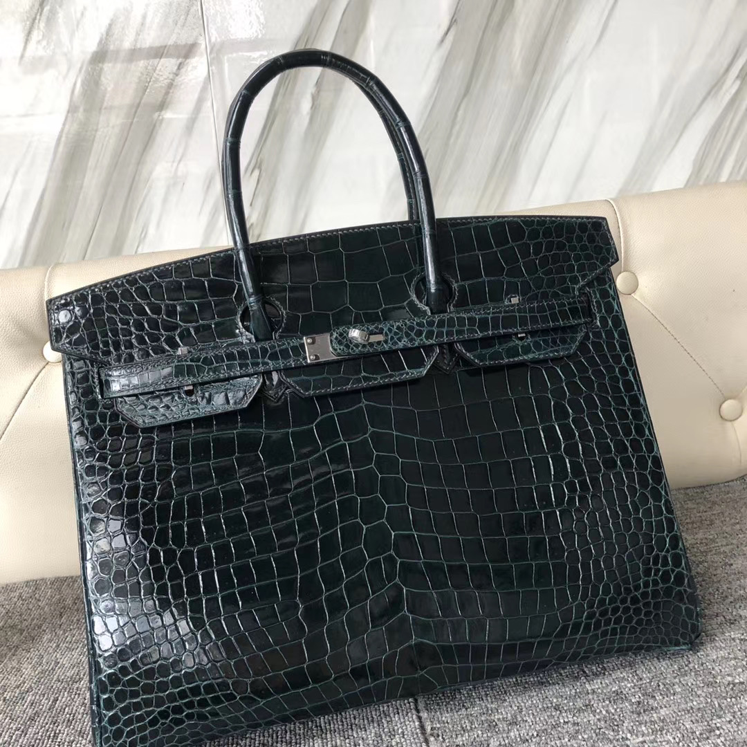 桃園市愛馬仕鉑金包 Hermes Birkin 35cm Porosus Crocodile 1P Blue Colvert