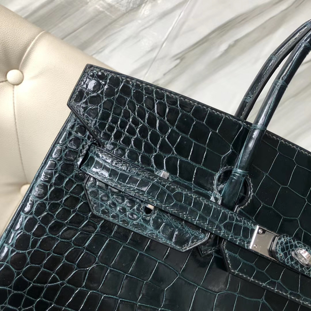 桃園市愛馬仕鉑金包 Hermes Birkin 35cm Porosus Crocodile 1P Blue Colvert