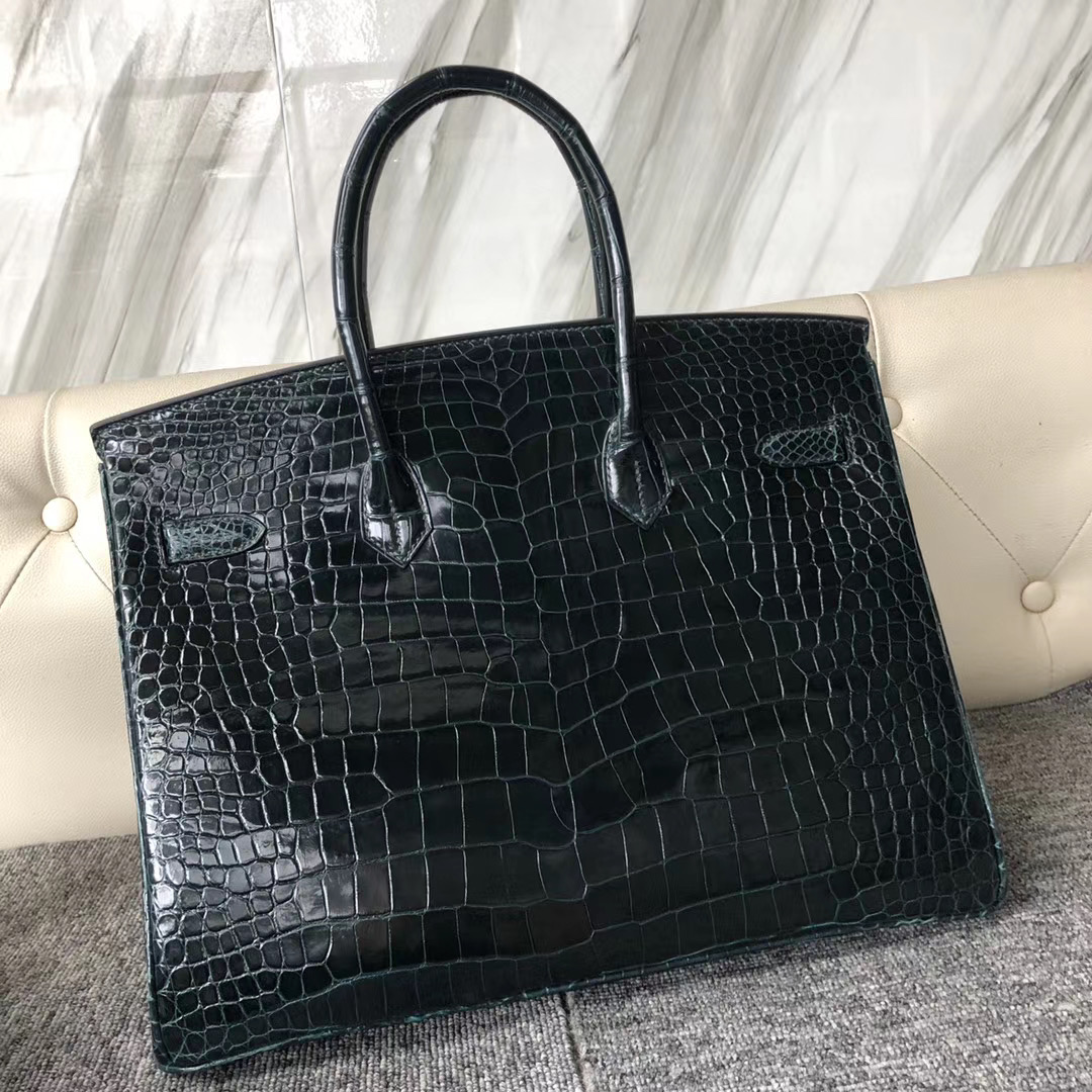 桃園市愛馬仕鉑金包 Hermes Birkin 35cm Porosus Crocodile 1P Blue Colvert