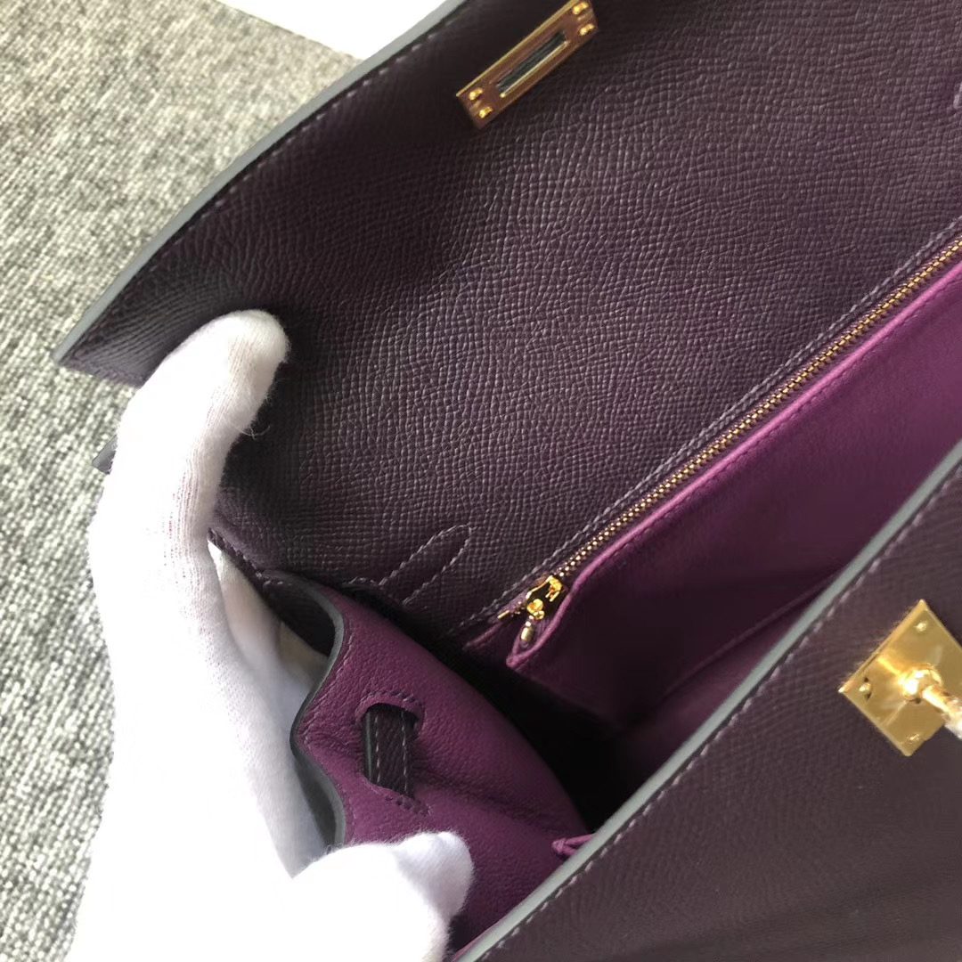 Hermes Kelly 25cm Epsom 59 葡萄紫 Raisin 拼 P9 Anemone 海葵紫