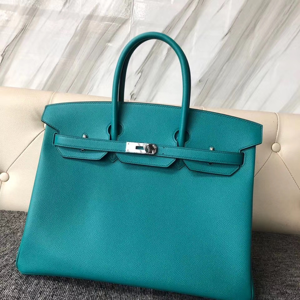 臺灣高雄市愛馬仕鉑金包35價格定制 Hermes Birkin 35cm 7F Blue Paon 孔雀藍