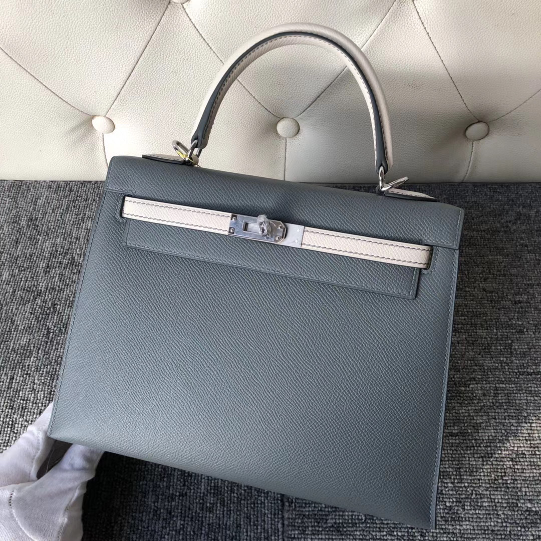 香港澳門臺灣愛馬仕凱莉包 Hermes Kelly 25cm CC63 Vert amade CK10 Craie