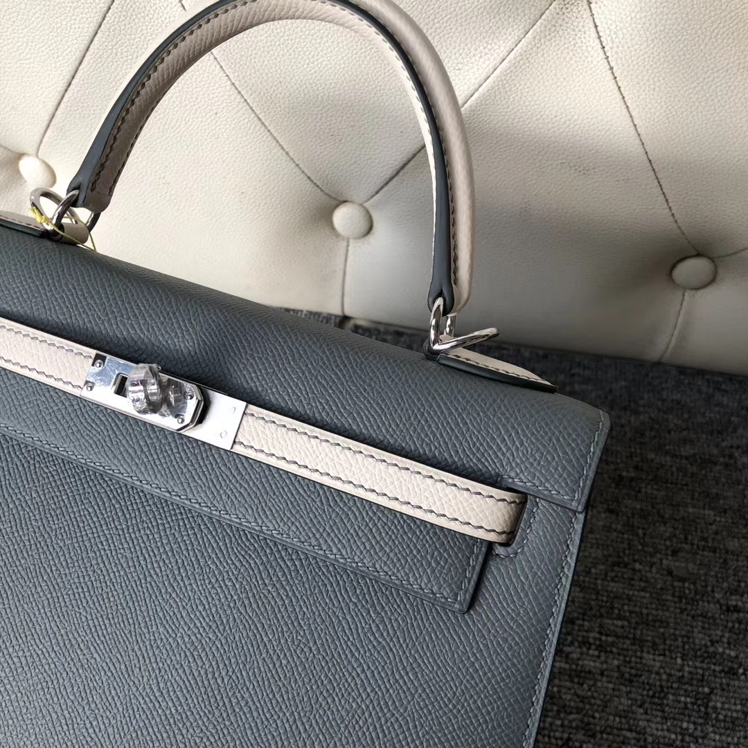 香港澳門臺灣愛馬仕凱莉包 Hermes Kelly 25cm CC63 Vert amade CK10 Craie