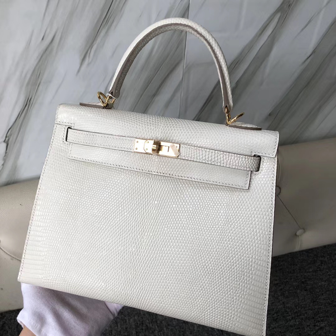 臺灣高雄市愛馬仕凱莉包 Hermes Kelly 25cm Lizard 8L奶油白Beton