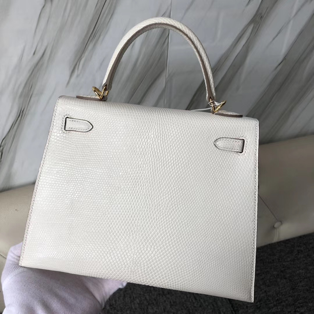 臺灣高雄市愛馬仕凱莉包 Hermes Kelly 25cm Lizard 8L奶油白Beton