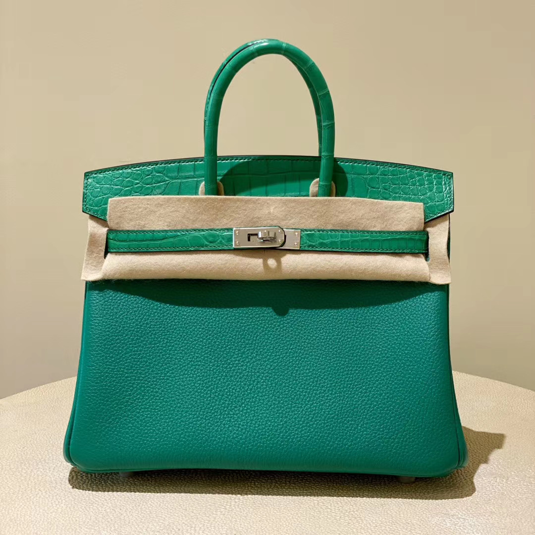 Hermes Birkin 25cm Touch Togo / U4 Vert Verigo 拼6Q Vert emeraude 銀扣