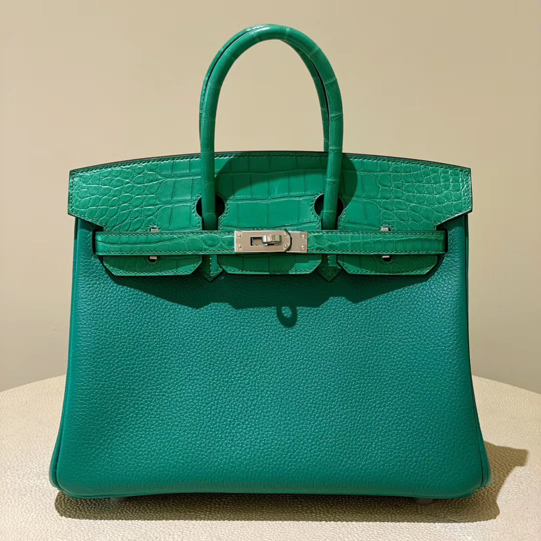 Hermes Birkin 25cm Touch Togo / U4 Vert Verigo 拼6Q Vert emeraude 銀扣