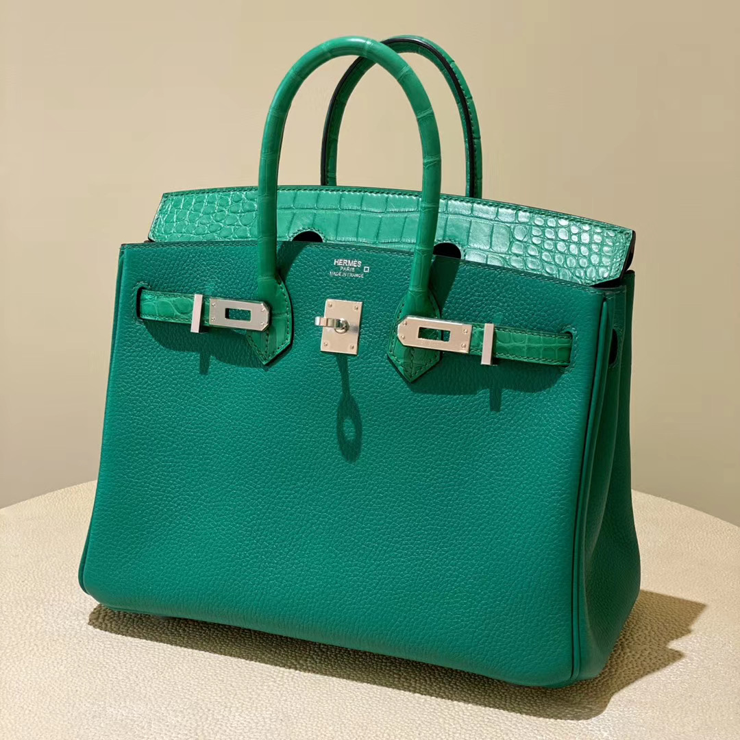 Hermes Birkin 25cm Touch Togo / U4 Vert Verigo 拼6Q Vert emeraude 銀扣