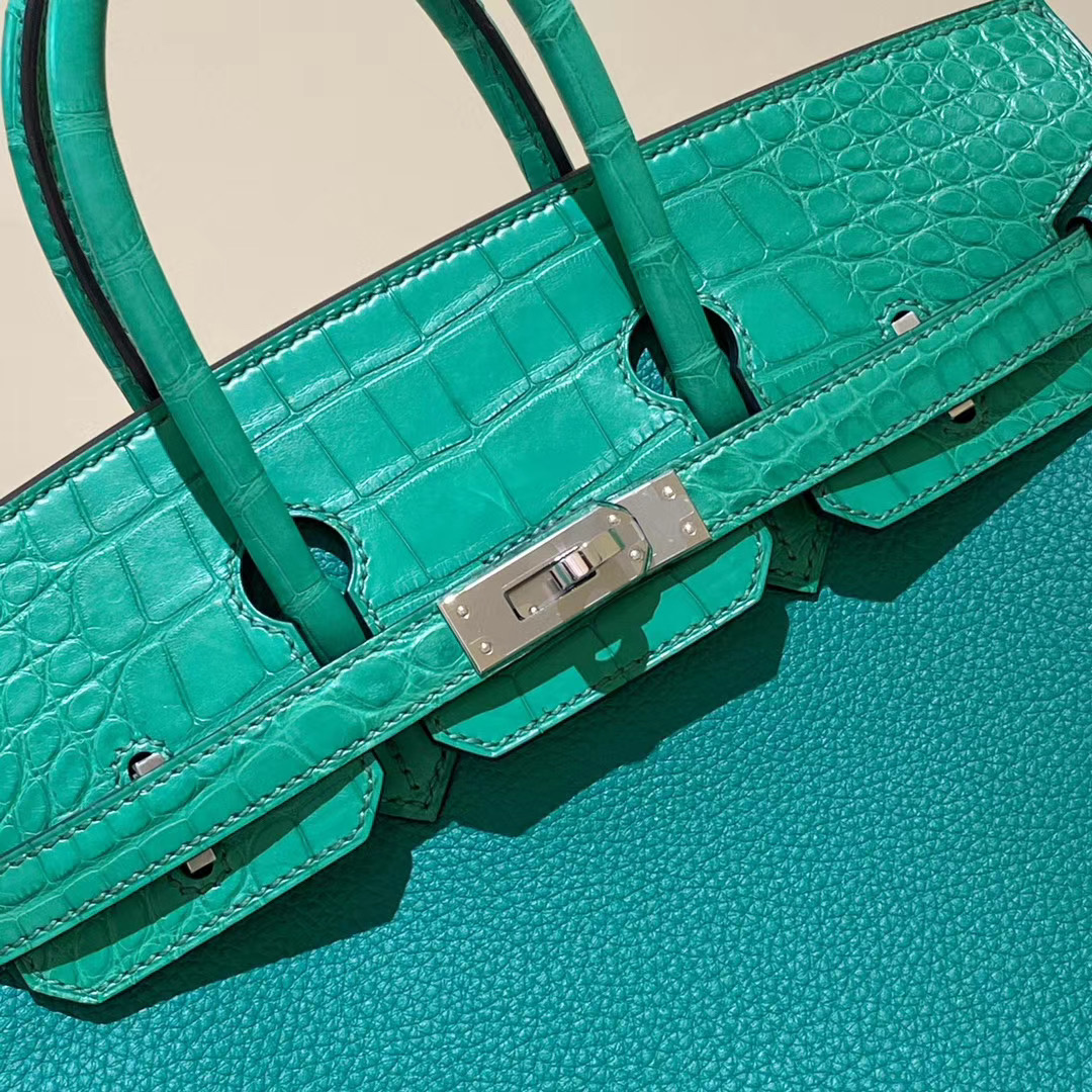 Hermes Birkin 25cm Touch Togo / U4 Vert Verigo 拼6Q Vert emeraude 銀扣