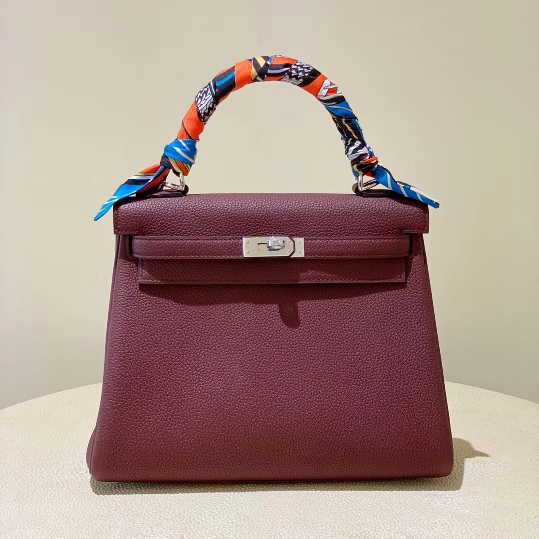 香港九龍城區愛馬仕凱莉包包 Hermes Kelly Togo 25cm CK57 Bordeaux 波爾多酒紅