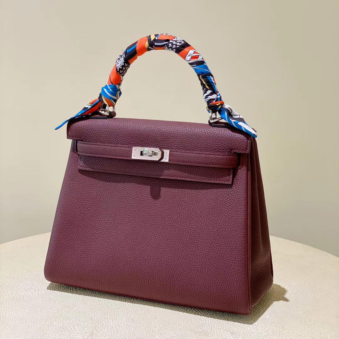 香港九龍城區愛馬仕凱莉包包 Hermes Kelly Togo 25cm CK57 Bordeaux 波爾多酒紅