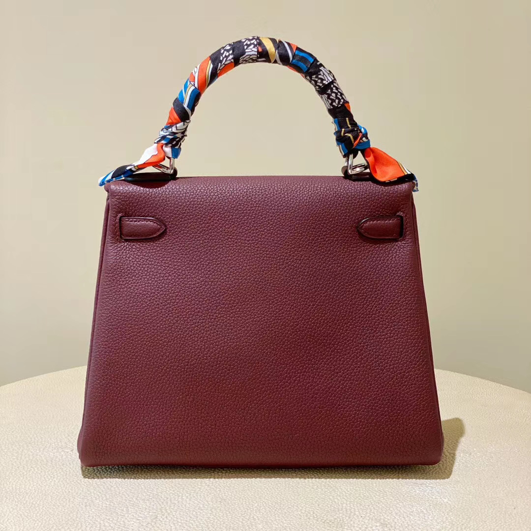 香港九龍城區愛馬仕凱莉包包 Hermes Kelly Togo 25cm CK57 Bordeaux 波爾多酒紅