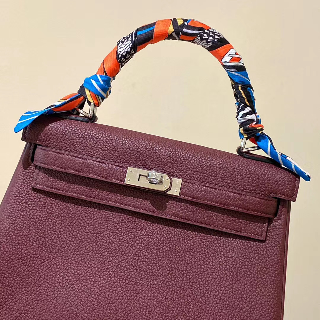 香港九龍城區愛馬仕凱莉包包 Hermes Kelly Togo 25cm CK57 Bordeaux 波爾多酒紅