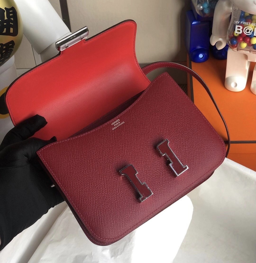 Hermes Mini Constance Epsom K1 Rouge Grenat 內拼T5 Rose Jaipur