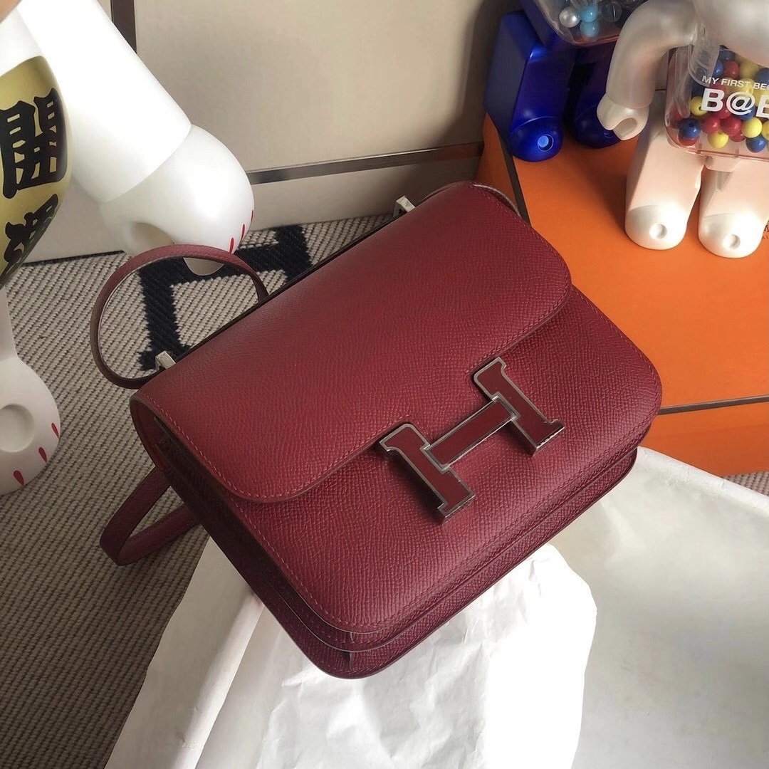 Hermes Mini Constance Epsom K1 Rouge Grenat 內拼 T5 Rose Jaipur 琺瑯扣