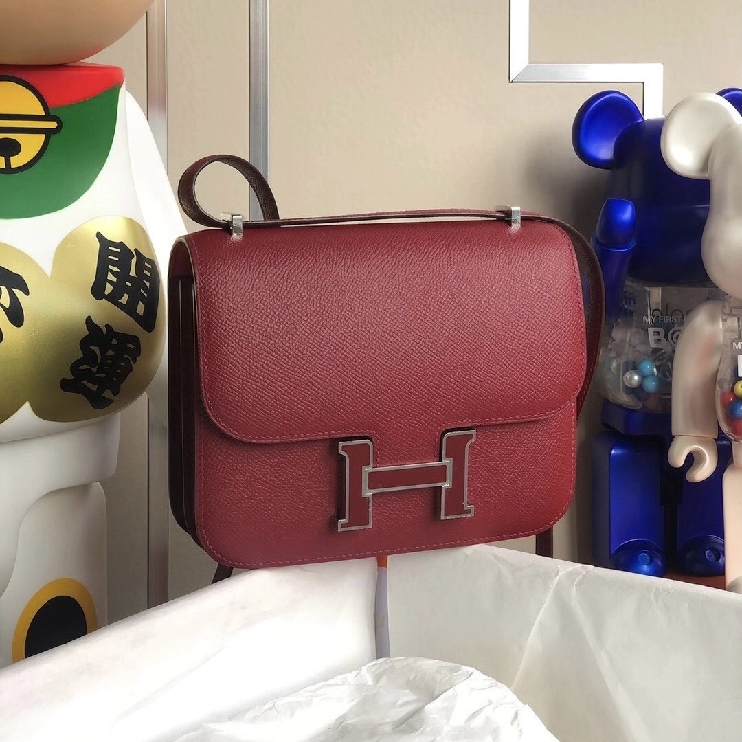 Hermes Mini Constance Epsom K1 Rouge Grenat 內拼T5 Rose Jaipur 琺瑯扣-Qatar  Kuwait Hermes Birkin Kelly Lindy bag