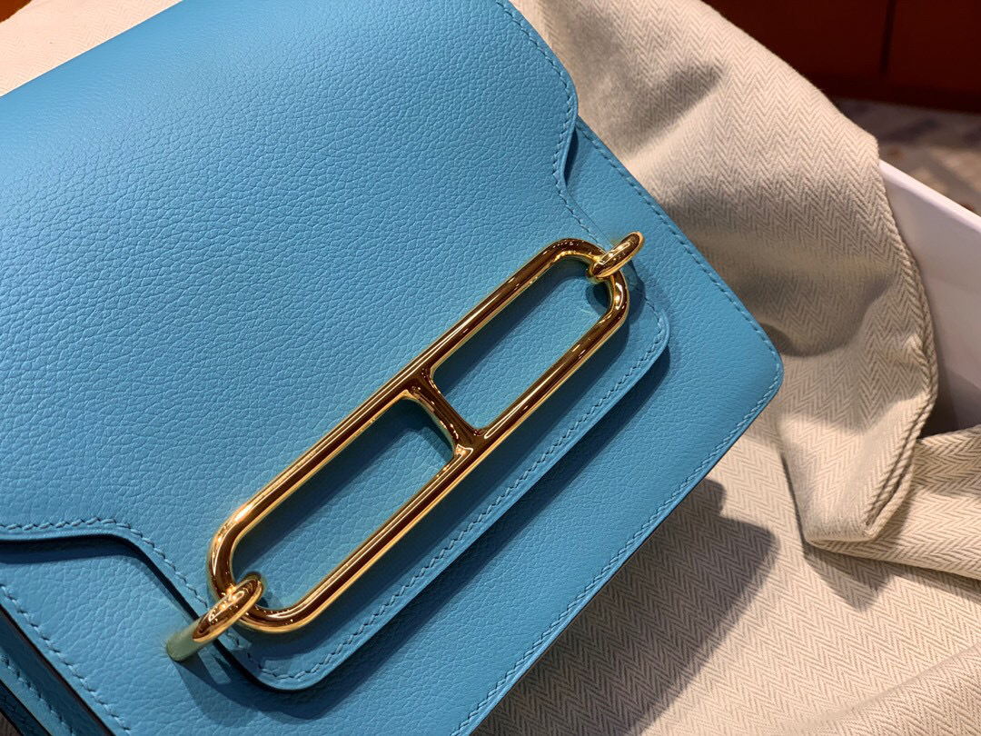 Hermes Roulis mini Evercolor P3 Blue de nord 北方藍 全手工蜜蠟線縫製