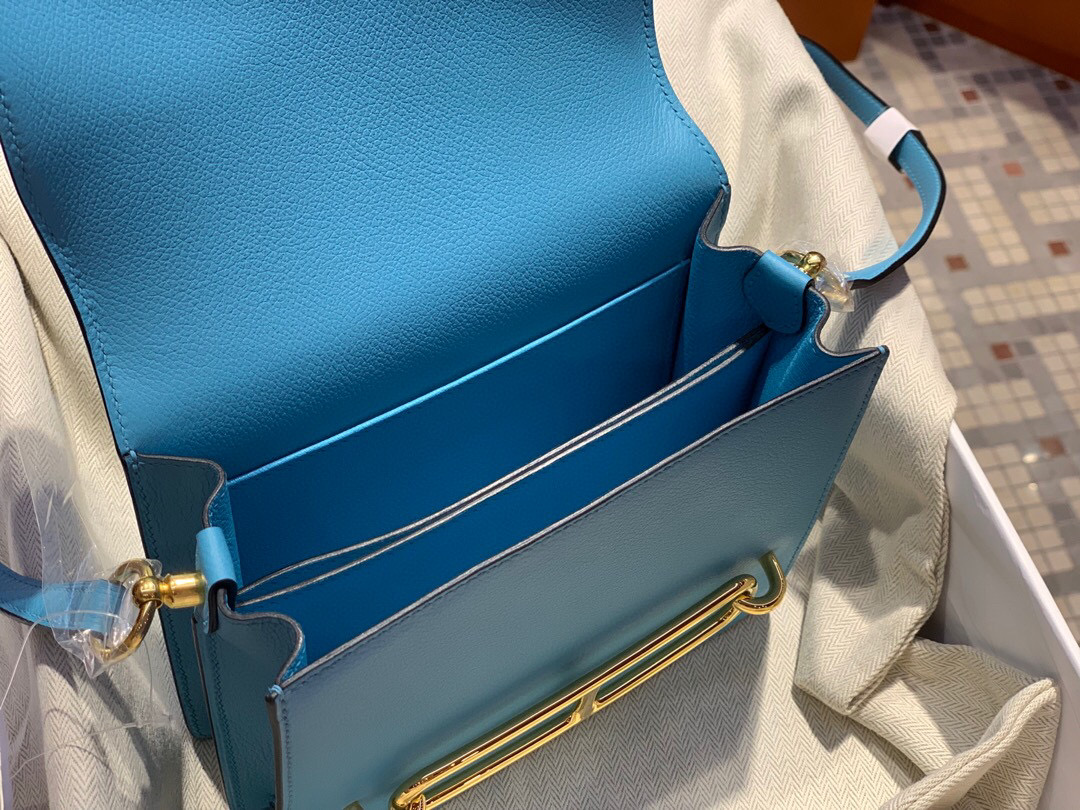 Hermes Roulis mini Evercolor P3 Blue de nord 北方藍 全手工蜜蠟線縫製