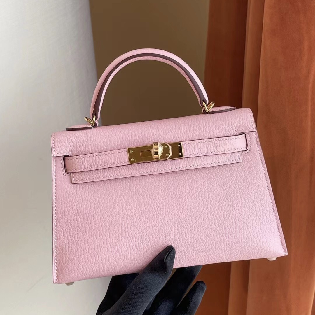 臺灣桃園縣 愛馬仕迷你凱莉二代 Hermes Kelly mini II 2代 3Q Rose Sakura 新櫻花粉 山羊皮