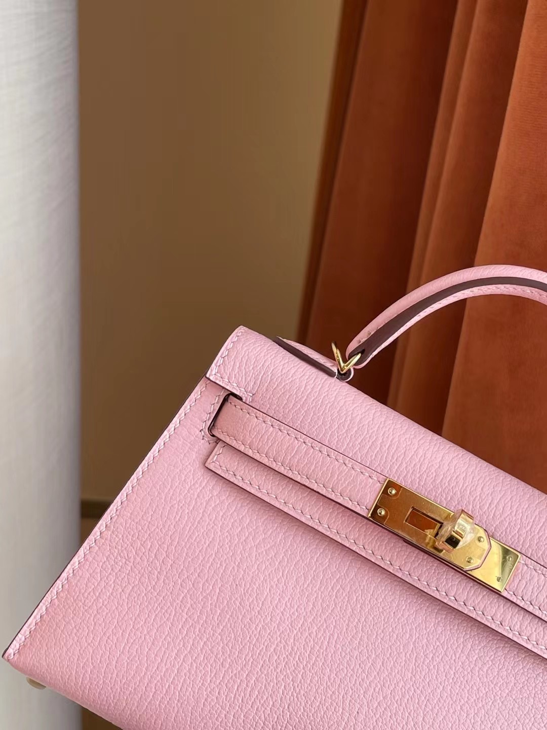 臺灣桃園縣 愛馬仕迷你凱莉二代 Hermes Kelly mini II 2代 3Q Rose Sakura 新櫻花粉 山羊皮