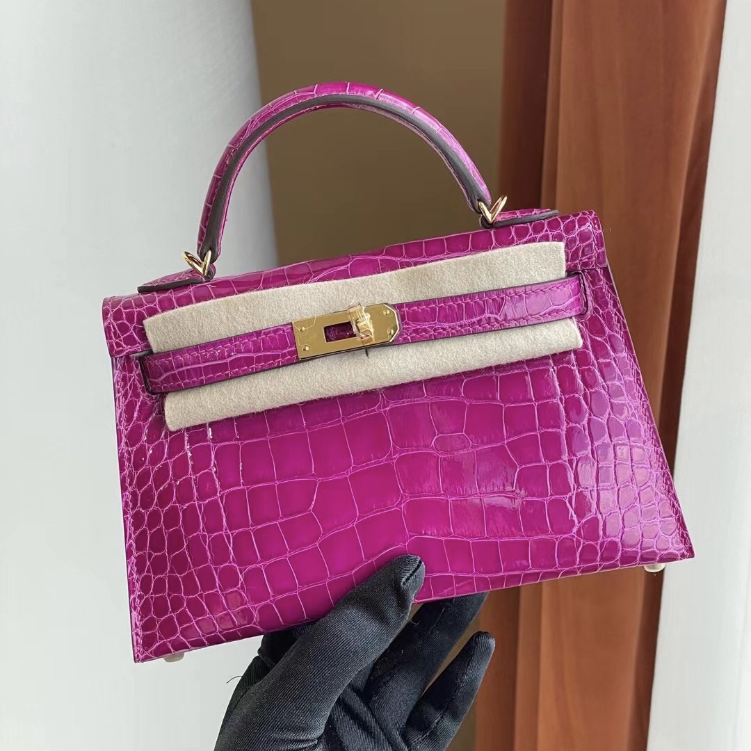 Hermes Kelly mini II 2代 J5天方夜譚粉紫 Rose Sheheraradez 亮面美洲鱷魚