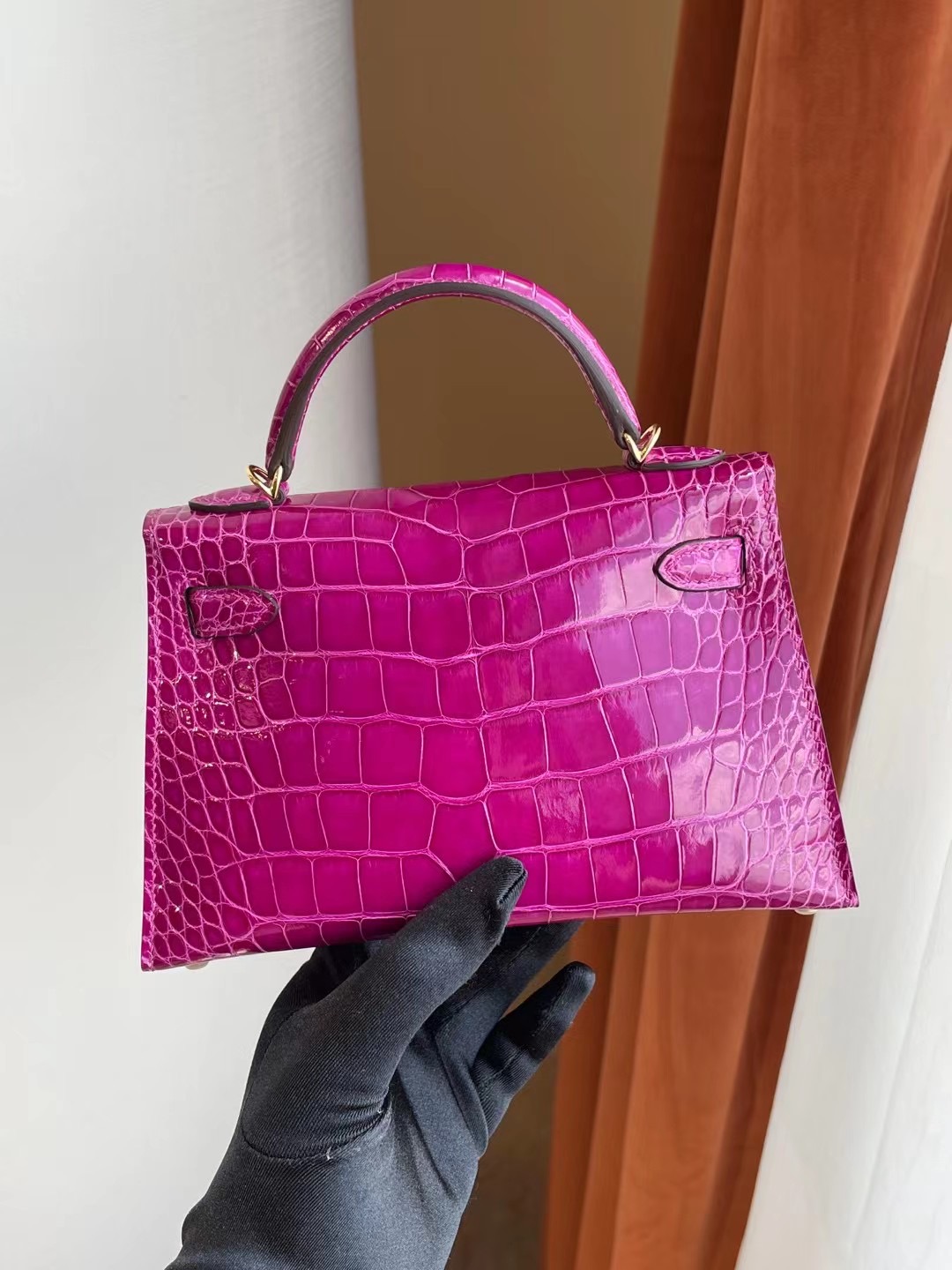 Hermes Kelly mini II 2代 J5天方夜譚粉紫 Rose Sheheraradez 亮面美洲鱷魚