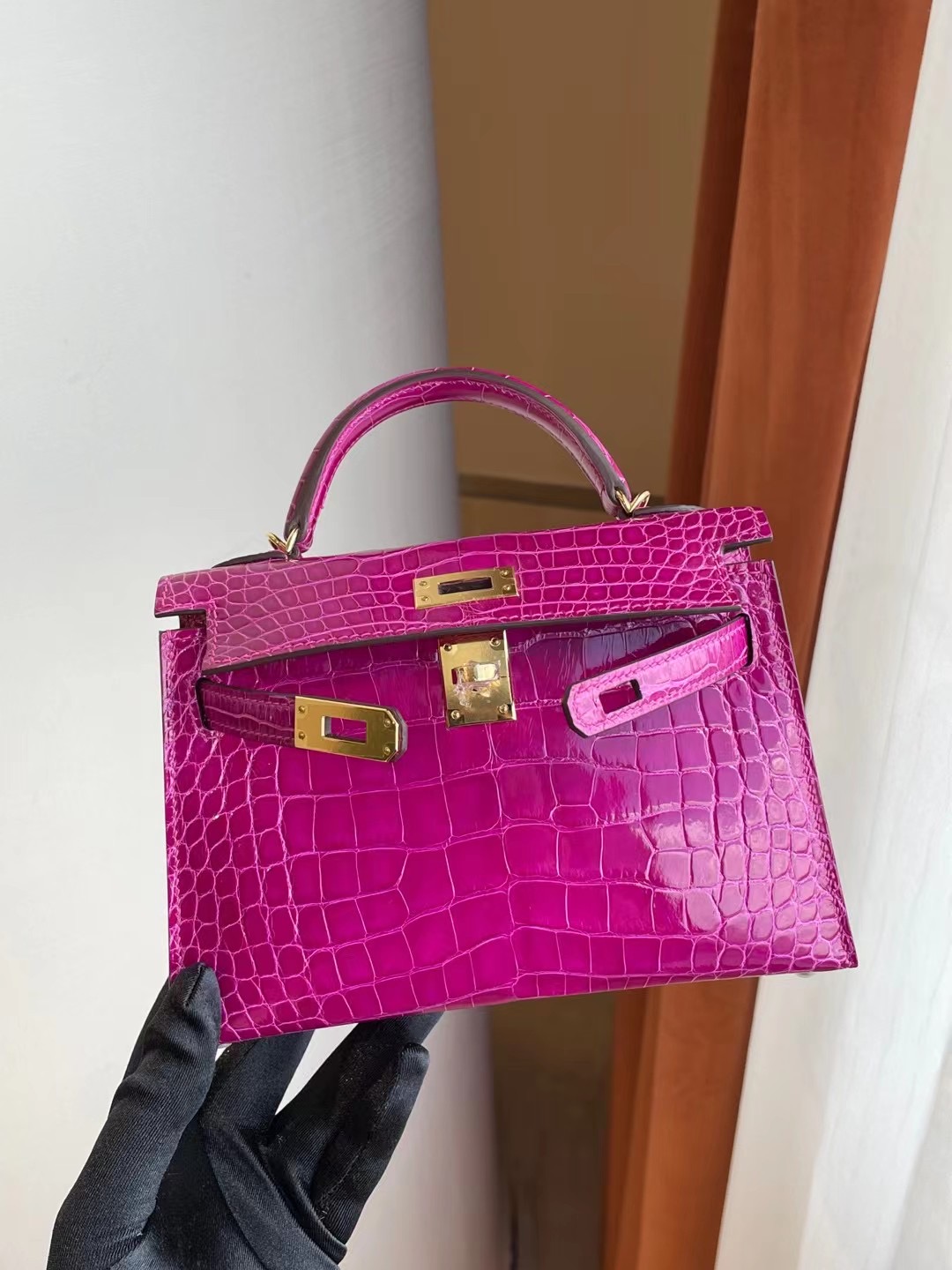 Hermes Kelly mini II 2代 J5天方夜譚粉紫 Rose Sheheraradez 亮面美洲鱷魚