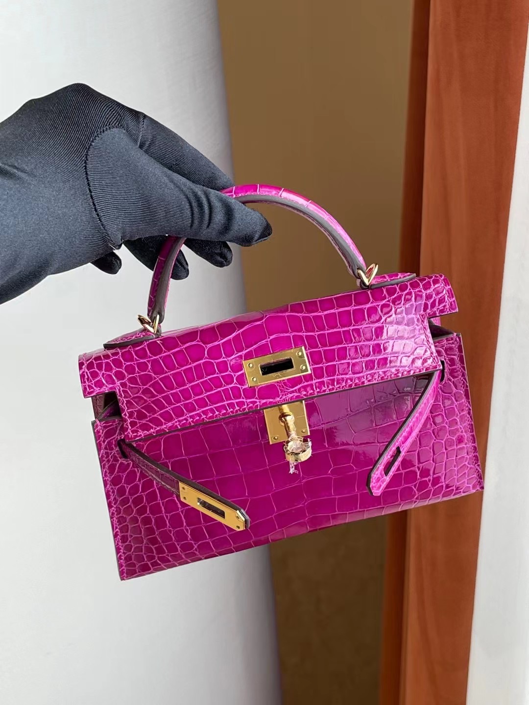 Hermes Kelly mini II 2代 J5天方夜譚粉紫 Rose Sheheraradez 亮面美洲鱷魚