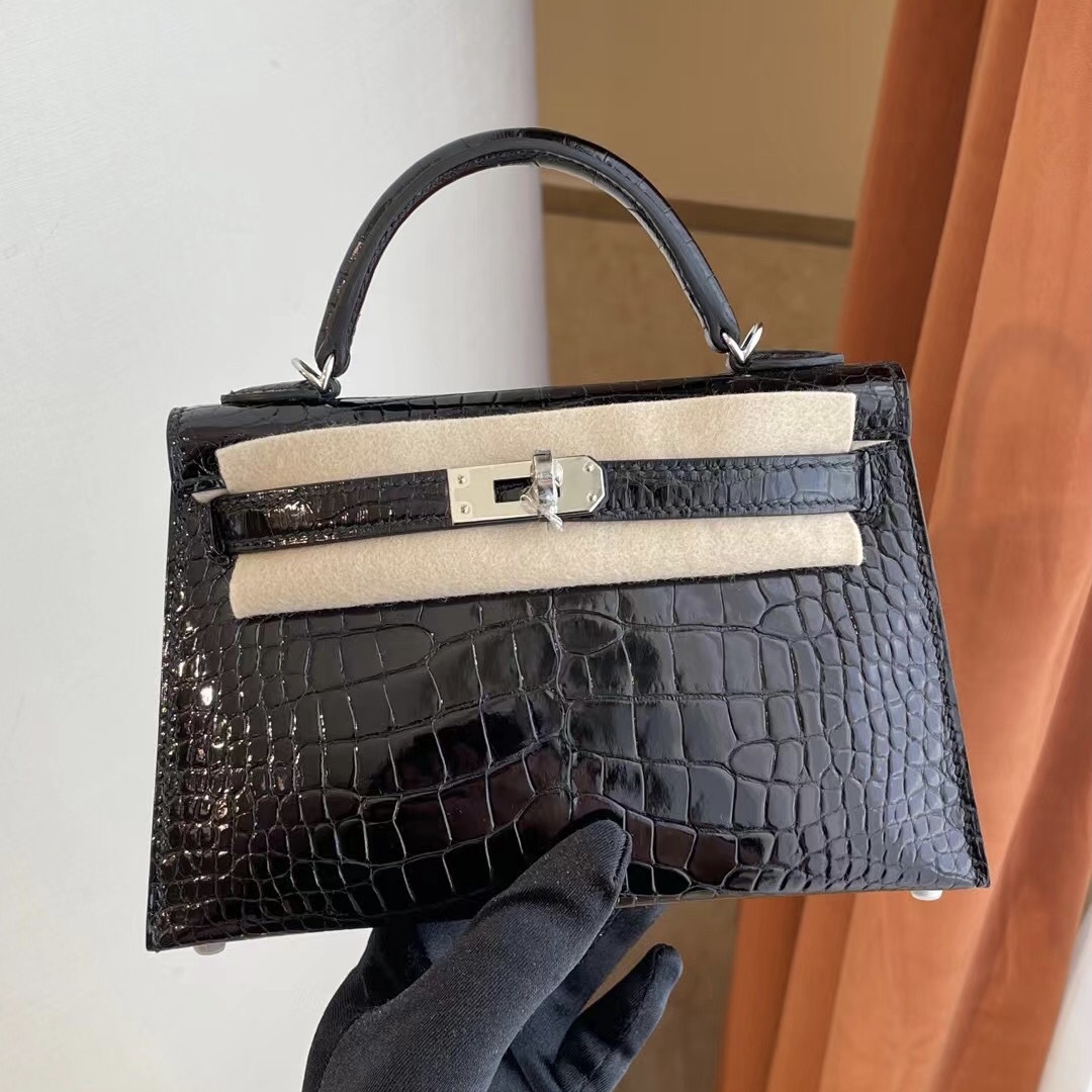 臺灣桃園市平鎮區 愛馬仕迷你凱莉二代 Hermes Kelly mini II CC89 Noir 黑色 亮面美洲鱷魚