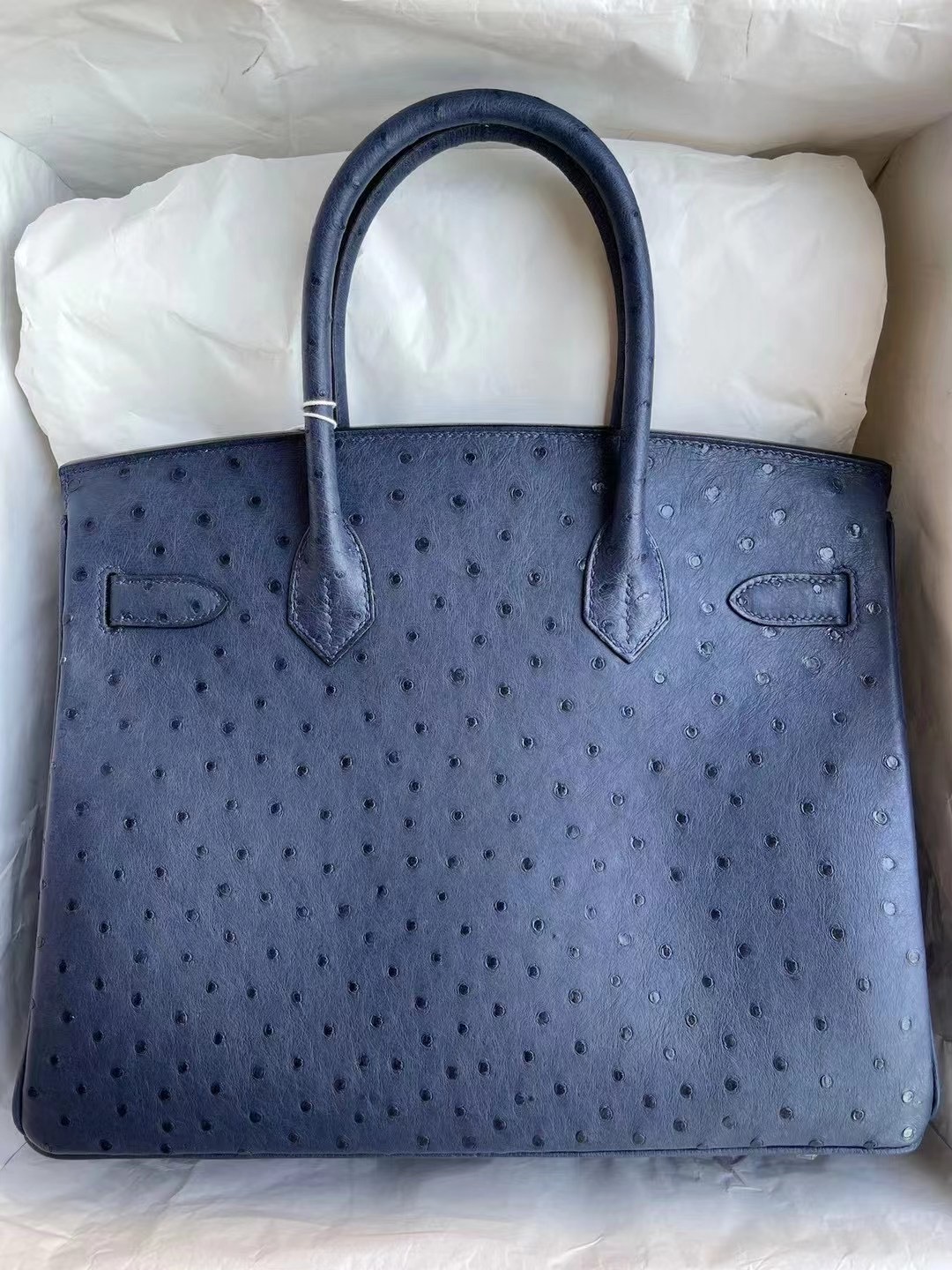 Hermes Birkin 30cm Ostrich 7L Blue de 馬耳他藍原廠KK 南非鴕鳥皮 銀扣