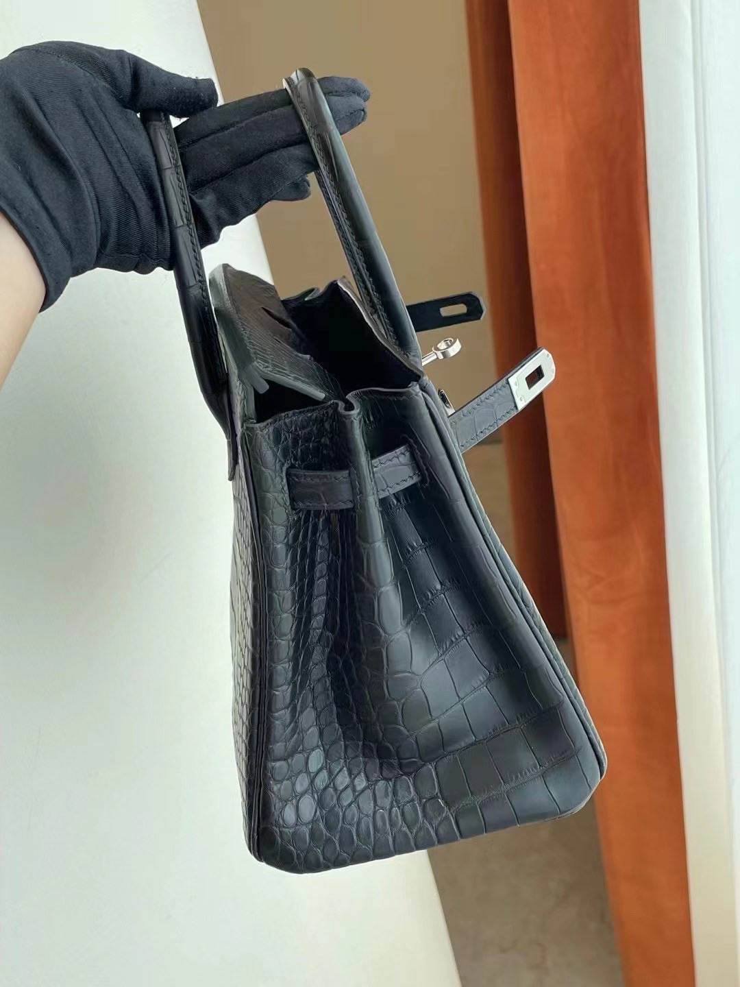 臺灣新竹市愛馬仕鉑金包 Hermes Birkin 25cm CK89 Noir 黑色 霧面方塊 美洲鱷魚銀扣