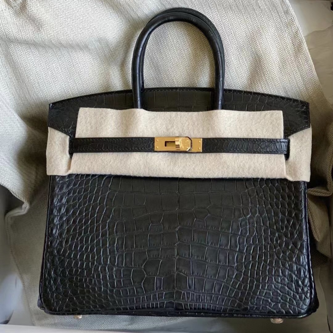 臺灣桃園市桃園區 愛馬仕鉑金包 Hermes Birkin 25 霧面美洲鱷魚 CK89 Noir 黑色磨砂金扣