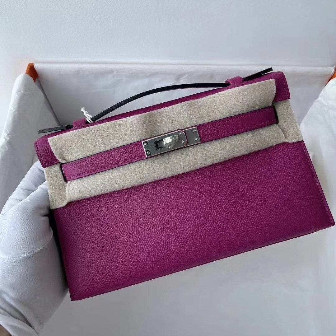 Hermes MiniKelly Pochette R2 Blue agate L3 Rose Purple K4 Rose Dete