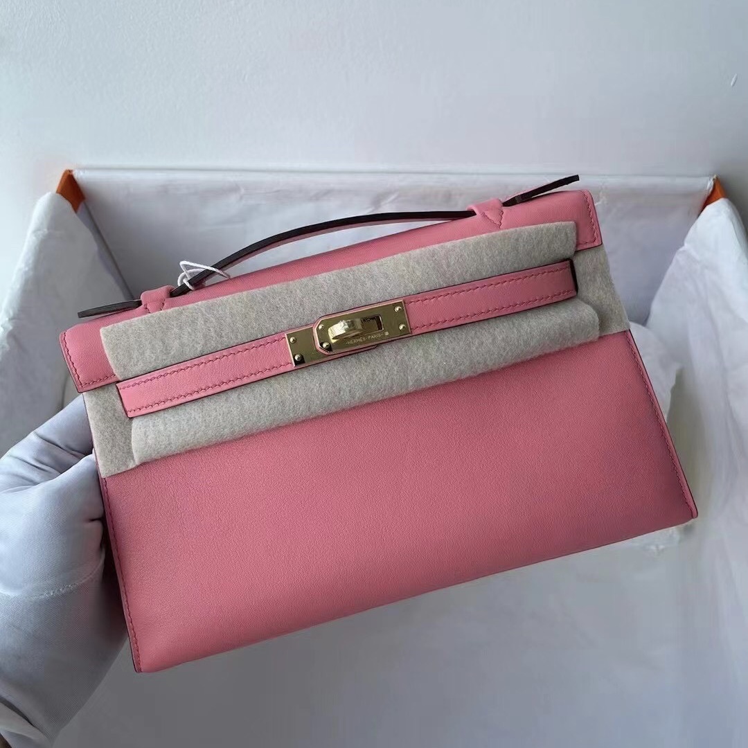 Hermes MiniKelly Pochette R2 Blue agate L3 Rose Purple K4 Rose Dete