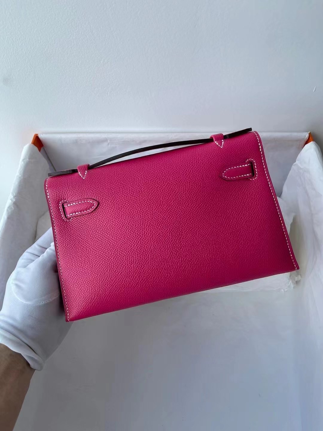 Hermes MiniKelly Pochette 76 Blue Indigo E5 Rose Tyrien 0E Rose Texas