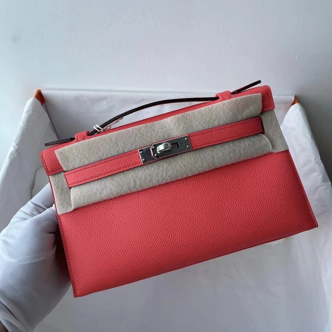 Hermes MiniKelly Pochette 76 Blue Indigo E5 Rose Tyrien 0E Rose Texas