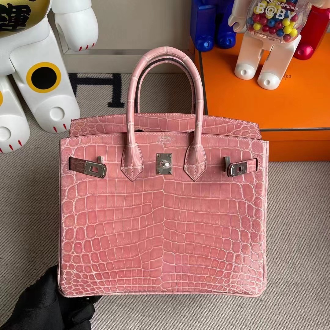 Hermes Birkin 25cm 1Q Rose Confetti 奶昔粉 亮面尼羅鱷魚銀扣