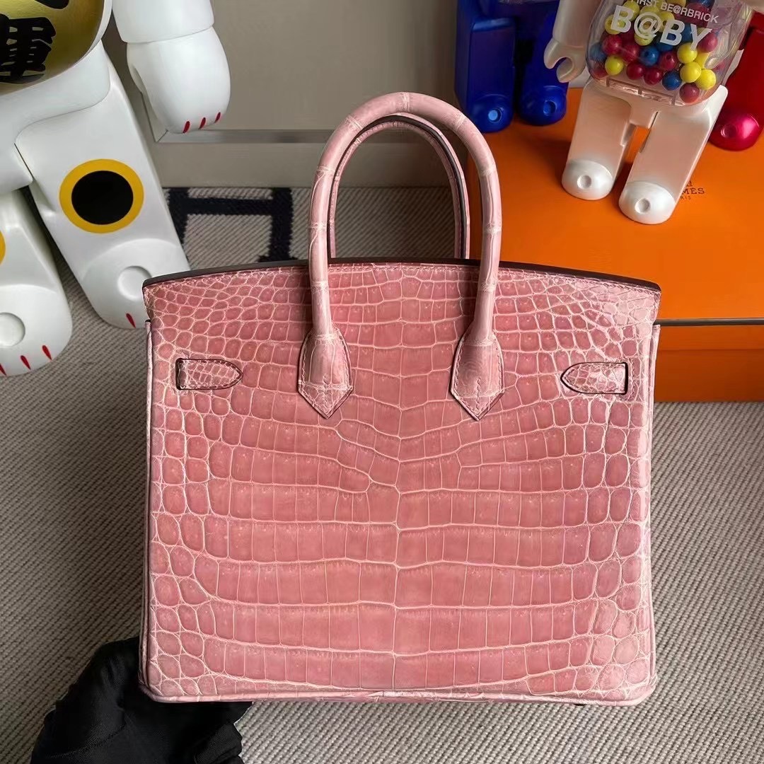 Hermes Birkin 25cm 1Q Rose Confetti 奶昔粉 亮面尼羅鱷魚銀扣