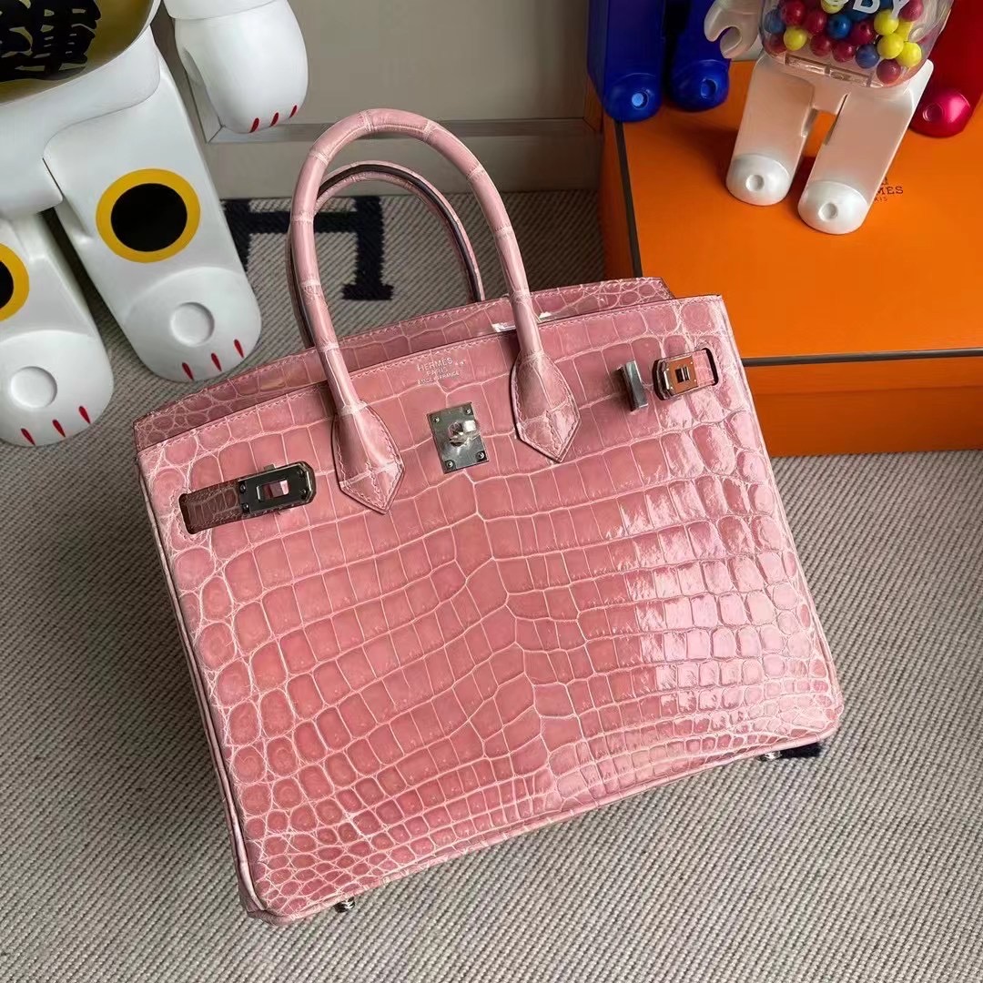 Hermes Birkin 25cm 1Q Rose Confetti 奶昔粉 亮面尼羅鱷魚銀扣