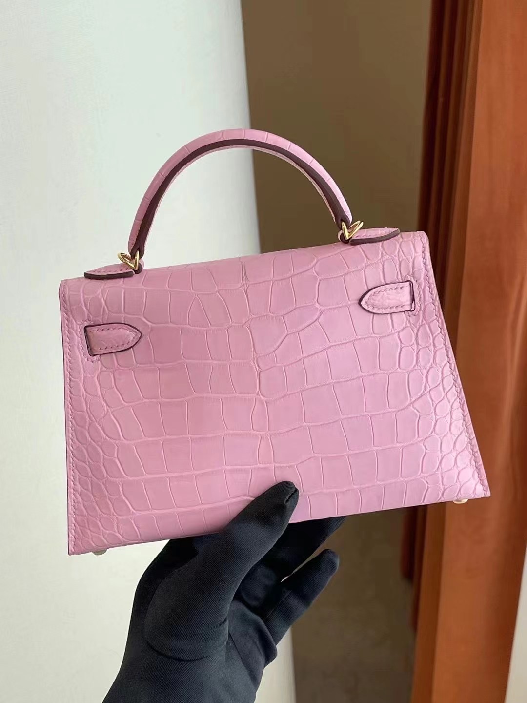 愛馬仕迷你凱莉二代價格 Hermes Kelly Mini II 2代 5P Pink 櫻花粉霧面方塊 美洲鱷魚