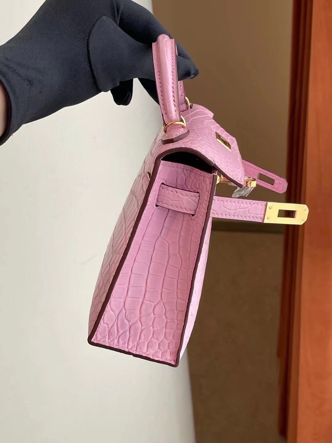 愛馬仕迷你凱莉二代價格 Hermes Kelly Mini II 2代 5P Pink 櫻花粉霧面方塊 美洲鱷魚