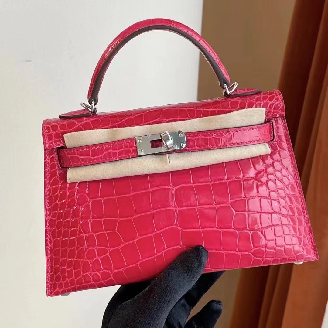 臺灣桃園市大園區 Hermes Kelly Mini II 2代 I6 Rose Extrême 極致粉 銀扣 亮面方塊 美洲鱷魚