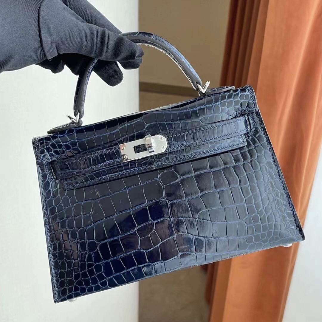 愛馬仕迷你凱莉二代 Hermes Kelly Mini II 2代 74 皇室藍 blue Roy 亮面方塊 美洲鱷魚