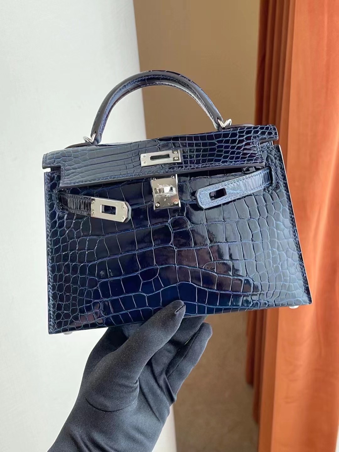 愛馬仕迷你凱莉二代 Hermes Kelly Mini II 2代 74 皇室藍 blue Roy 亮面方塊 美洲鱷魚