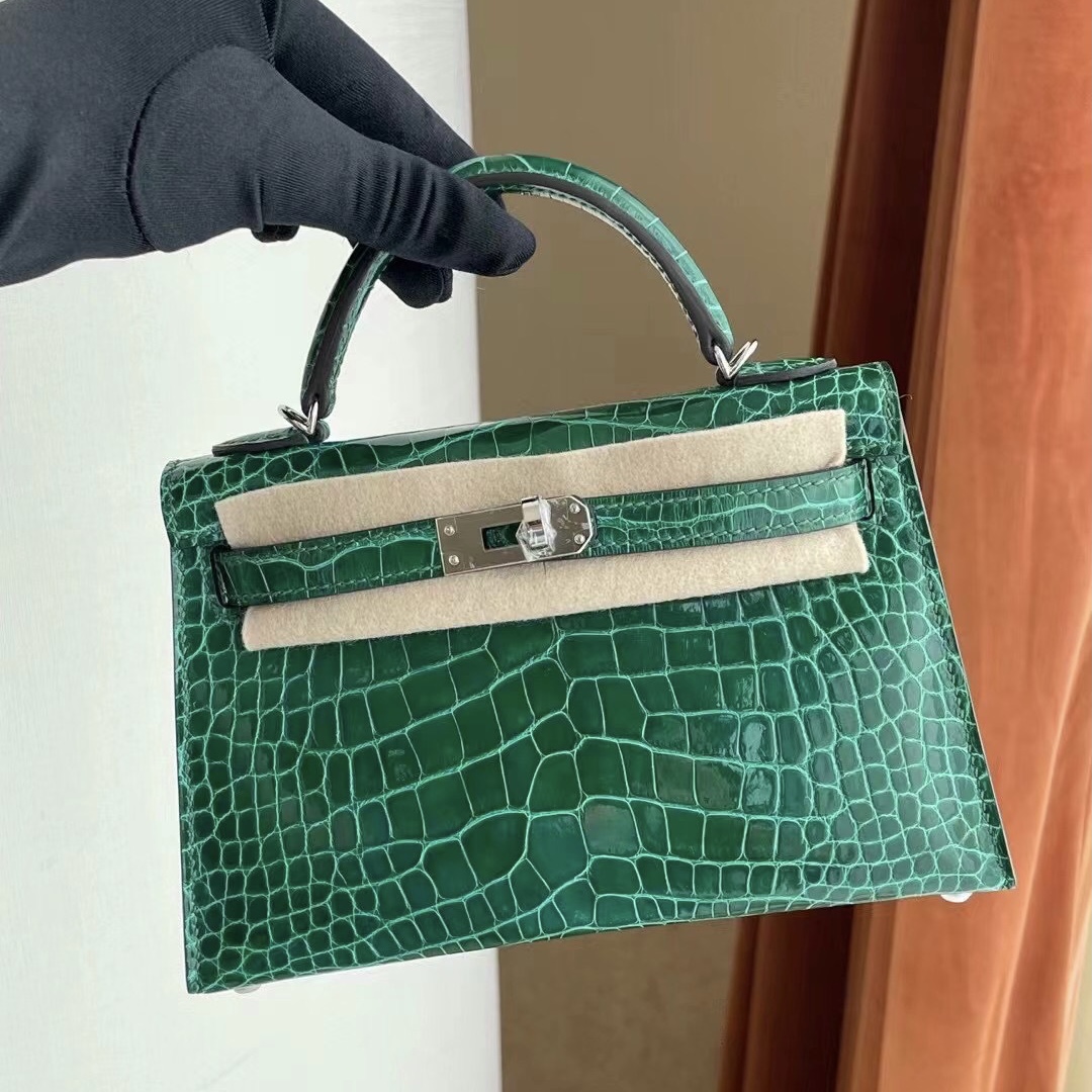 臺灣臺中市中區 愛馬仕迷你凱莉二代 Hermes Kelly Mini II 2代 銀扣 亮面美洲鱷魚