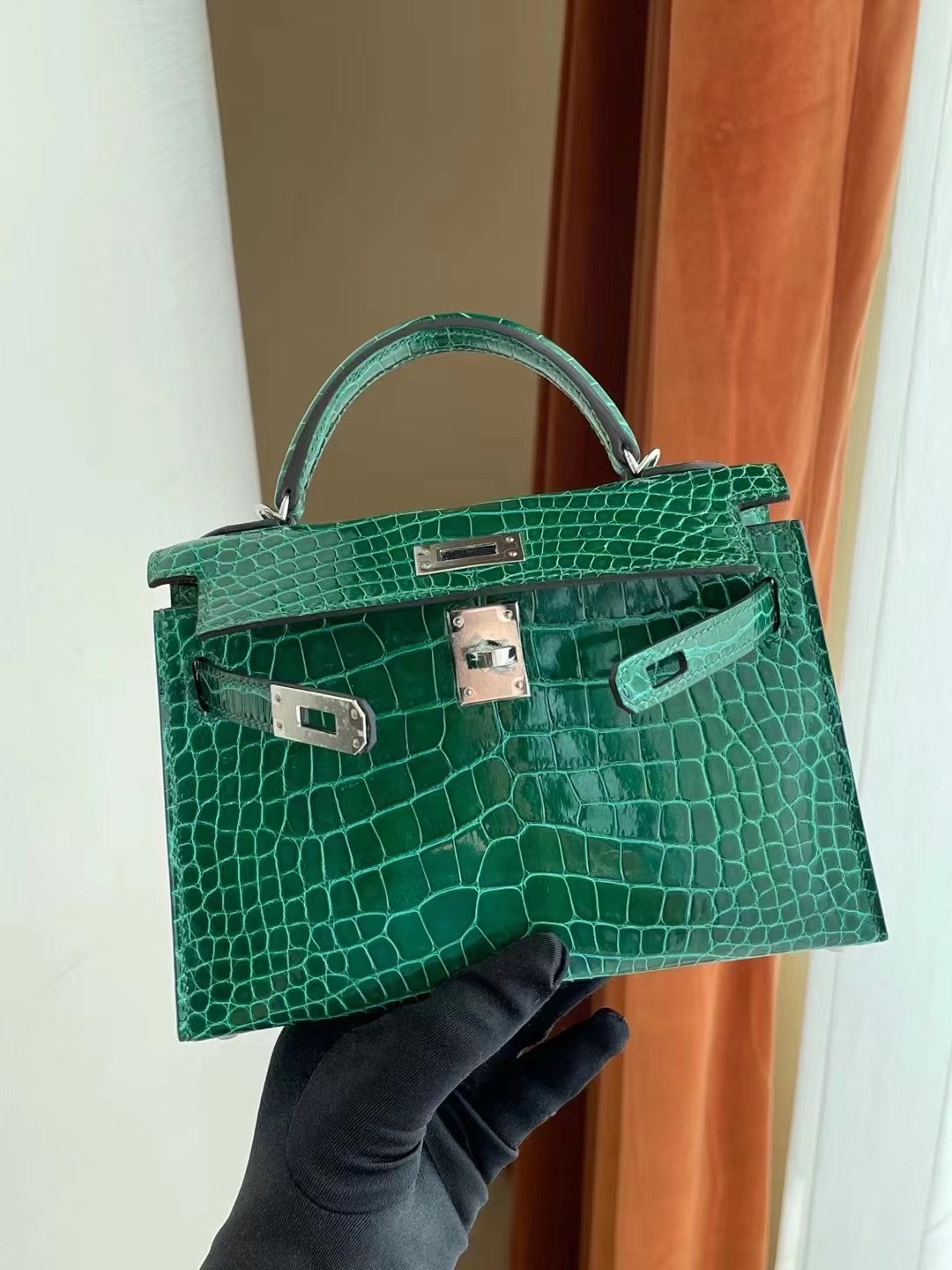 臺灣臺中市中區 愛馬仕迷你凱莉二代 Hermes Kelly Mini II 2代 銀扣 亮面美洲鱷魚