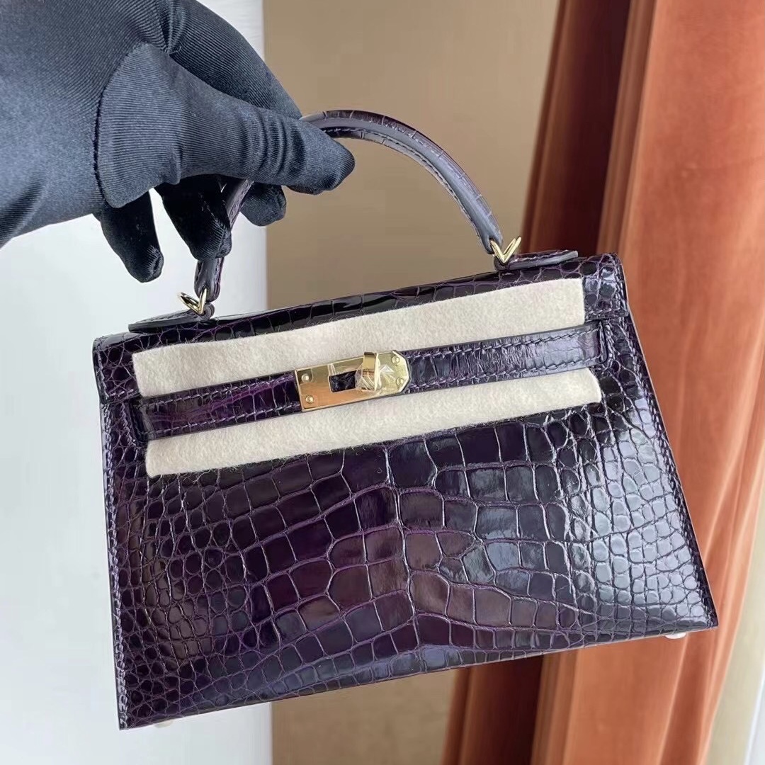 愛馬仕迷你凱莉二代多少錢 Hermes Kelly Mini II 2代 銀扣 亮面方塊 美洲鱷魚